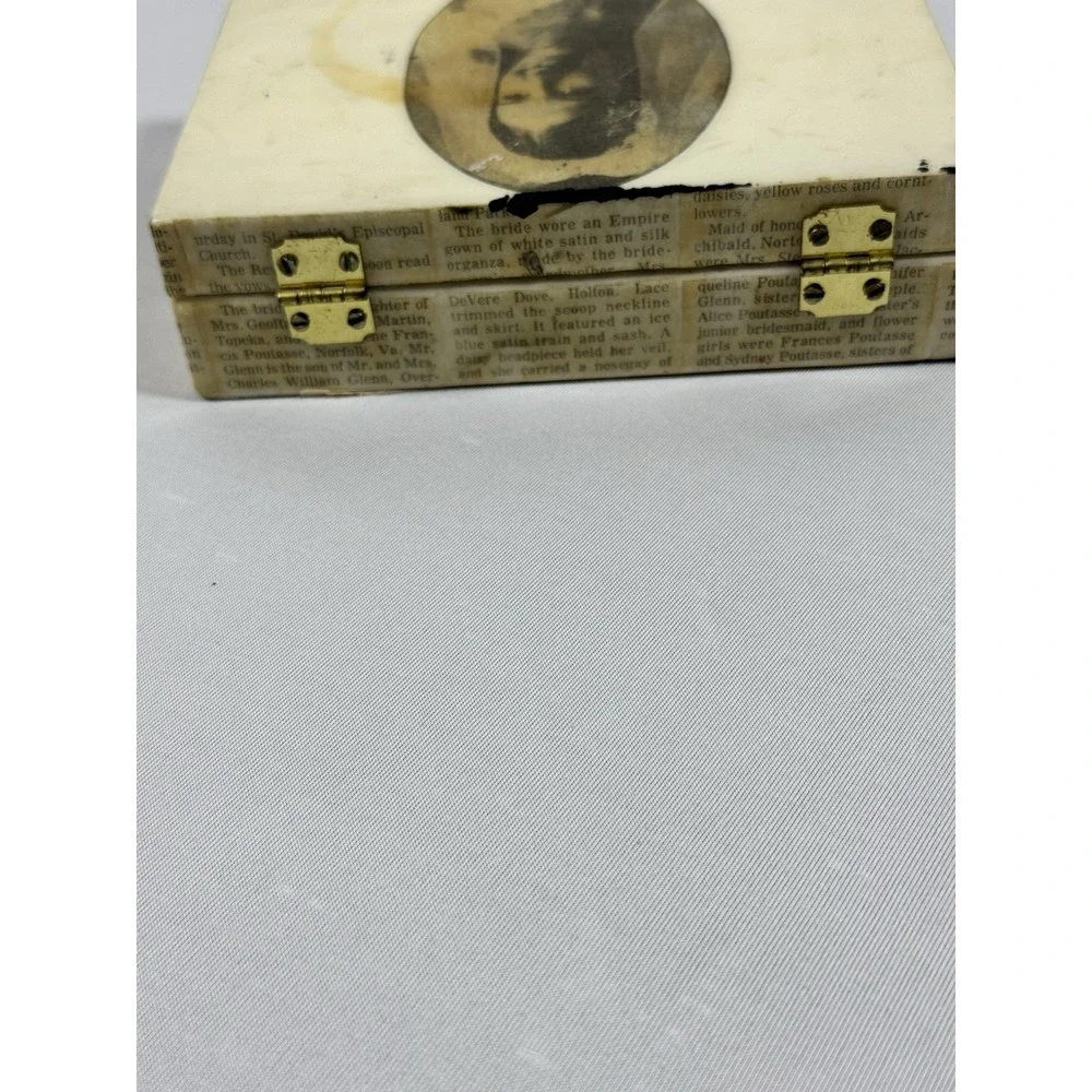 Antique Wood‎ Decoupage Bride/Announcement Hinged Box